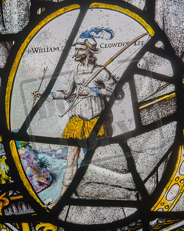William of Cloudsley was said to have been one of a band of outlaws living in Inglewood Forest, near Carlisle: C17 Flemish fragment from Quedgeley Manor, now in St Mary's, Bromsberrow, Gloucestershire