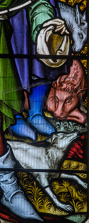 Detail from The Adoration of the shepherds window (glass by Hardman Powell), St Mary's, St Neots, Huntingdonshire