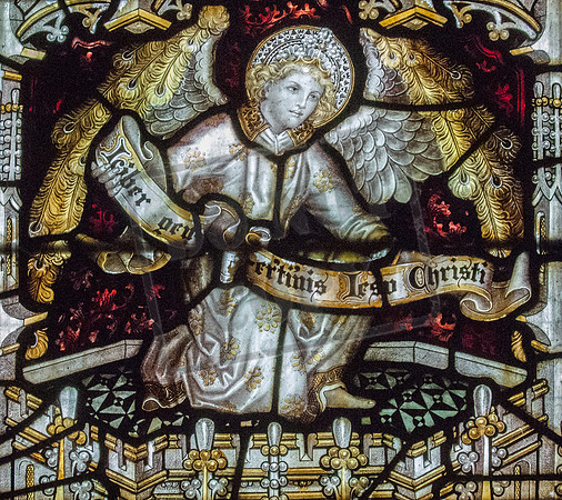 The angel of St Matthew, Kempe glass, 1893, St Mark's, Cheltenham