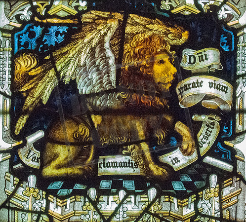 The winged lion of St Mark, Kempe glass, 1893, St Mark's, Cheltenham