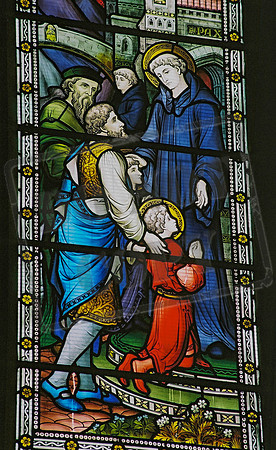 St Benedict's window - Maurus and Placid as children, being presented to St Benedict in the monastery of Subiaco