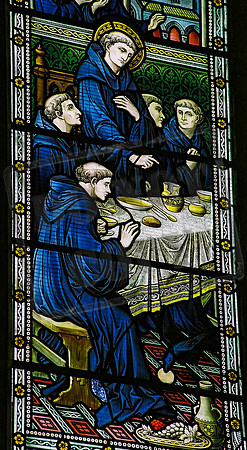 St Benedict's window - St Benedict, in the act of blessing a jug of poisoned wine, reveals an attempt to murder him