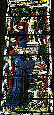 St Benedict's window - St Benedict supervising the clearance of pagan statues to make way for the monastery on Monte Cassino