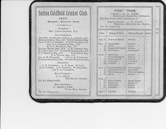 1907 Sutton Coldfield Cricket Club card - 1