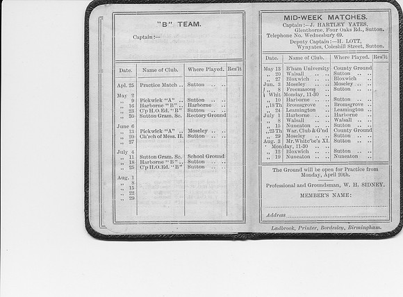1908 Sutton Coldfield Cricket Club card - 3