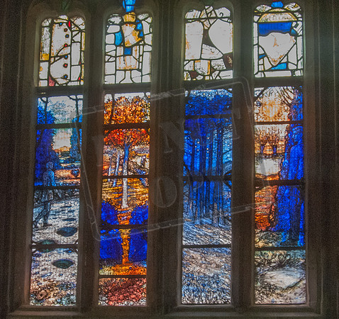 One of two sets of stained glass by Tom Denny (dedicated, 30th April 2014), reflecting the life and art of Ivor Gurney -Lady Chapel, Gloucester Cathedral, North chantry