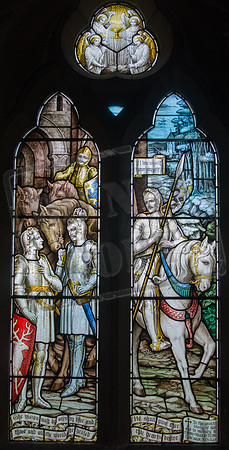 "Flagrant Arthurian imagery" (Pevsner) in St Mary and Corpus Christi, Down Hatherley (by A.L. Moore and Son, 1916)