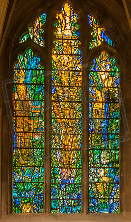 Tewkesbury Abbey: one of Tom Denny's 2002 windows in St Catherine and St John's Chapel - figurative scenes based upon Old Testament passages