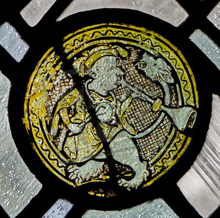 Mediaeval glass in the window of the St Alban Roe Chapel, Ampleforth Abbey (formerly in Robert Emmet's chapel, Moreton Paddox, Warwickshire)