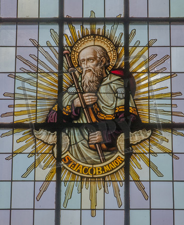 Stained glass St James in the Church of the Visitation, Meersburg
